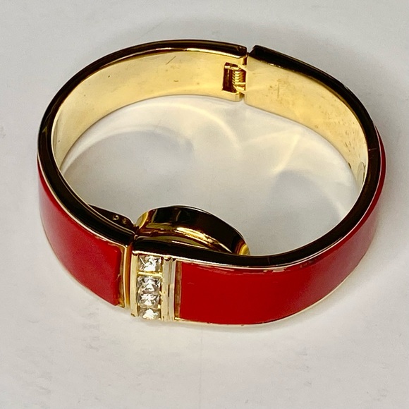 Geneva Gold and Red Hinged Cuff Bangle Bracelet Watch - Picture 2 of 10